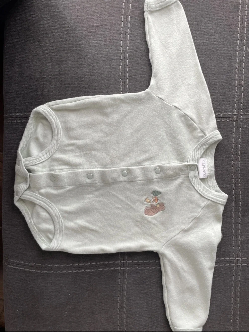 Carter's Light Sage Green Snap-Front Baby One-Piece with Bear Embroidery